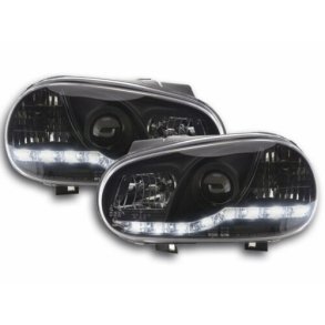 Golf IV 09.1997-2004 Dayline Forlygtest Sort<br>XENON-Optik-Linse & LED Som Positionslys (plug-and-play).