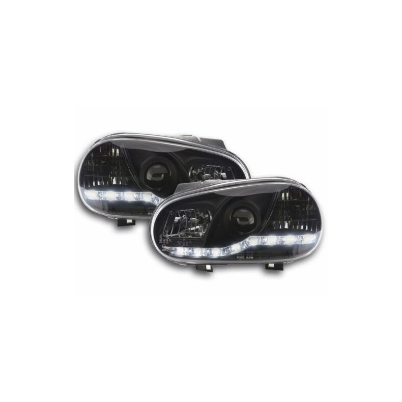 Golf IV 09.1997-2004 Dayline Forlygtest Sort<br>XENON-Optik-Linse &amp; LED Som Positionslys (plug-and-play).