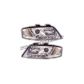 Audi A6. Dayline LED Chrom Forlygtest med blinklys H1-H1. 04.97 -07.2001