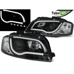 Audi A3. LED TUBE Sort Forlygter Med Blinklys H7-H1. 4.2003-7.2008