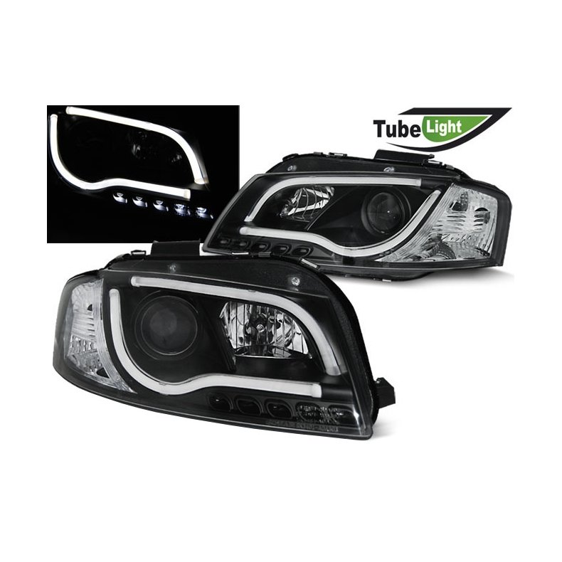 Audi A3. LED TUBE Sort Forlygter Med Blinklys H7-H1. 4.2003-7.2008