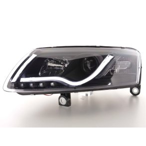 Audi A6. 07.2004 - 10.2008<br>Strlkastare, sett LED med krelys Black med blinkers H7-H1.