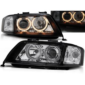 Audi A6. Angel Eyes. Forlygtest med blinklys sort H7-H7. 04.97 -07.2001