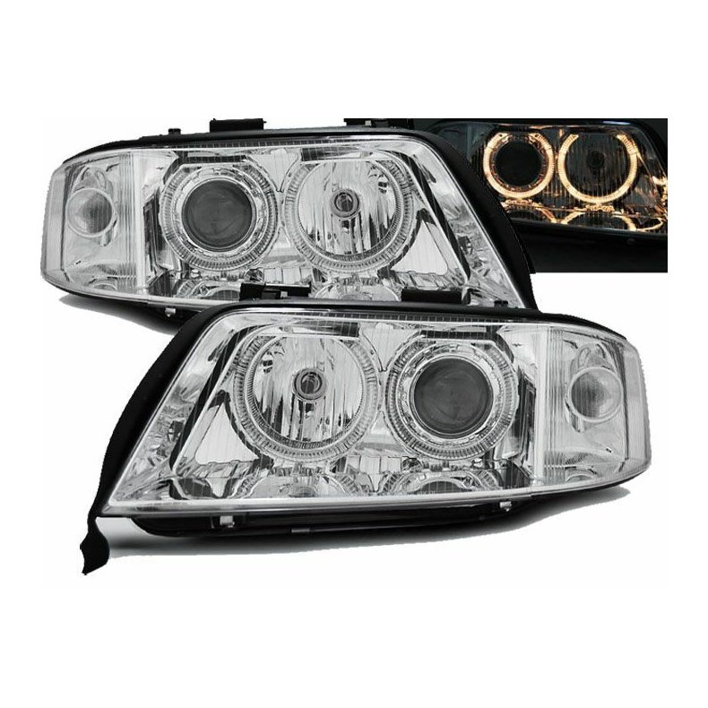 Audi A6. Angel Eyes. Forlygtest med blinklys klare H7-H7. 04.97 -07.2001