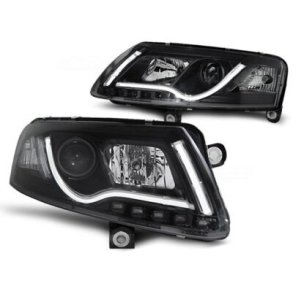 Audi A6. 07.2004 - 10.2008<br>LED med varselljus Black str�lkastare med blinkers H7-H1.