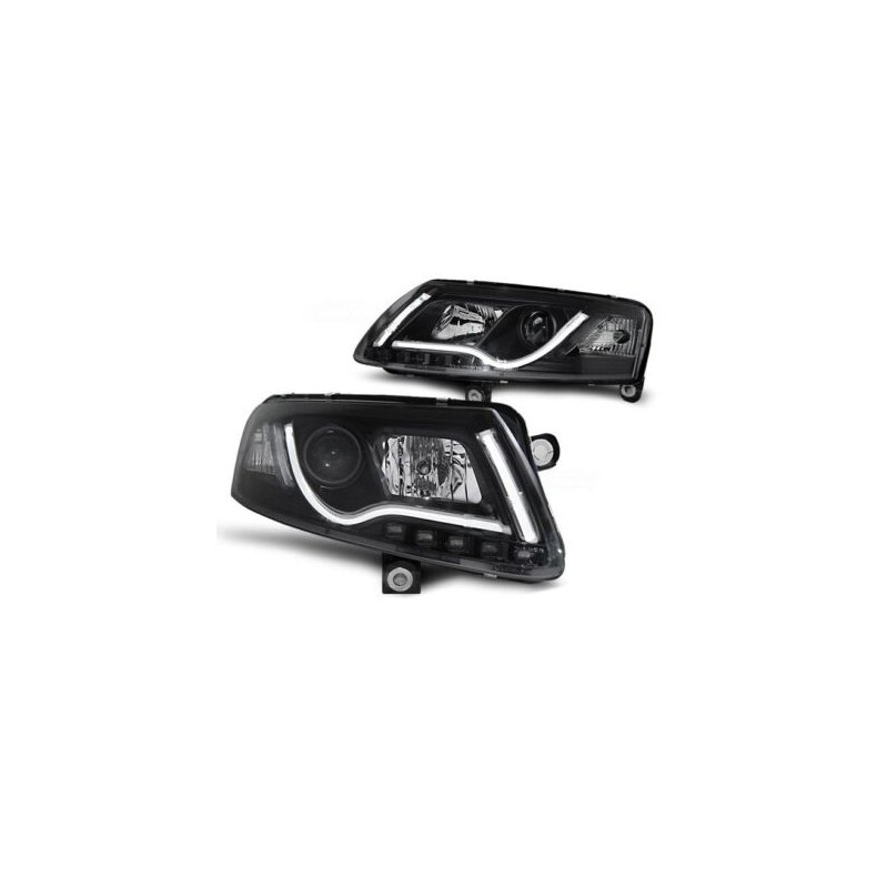 Audi A6. 07.2004 - 10.2008<br>LED med varselljus Black str�lkastare med blinkers H7-H1.