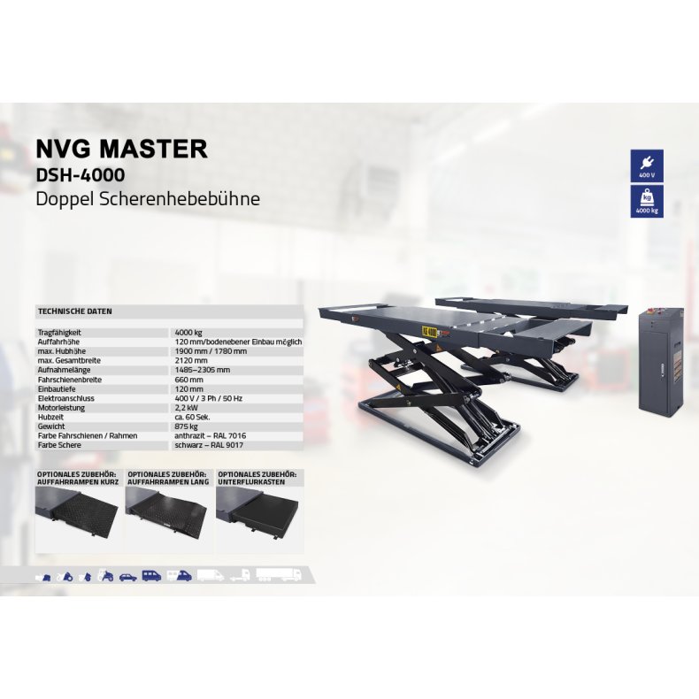 Sakselift til gulvmontering / nedsnkning 4000 kg lftehjde 1900 mm