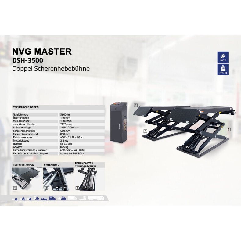 Autolift Sakselift til gulvmontering 3500 kg lftehjde 1900 mm