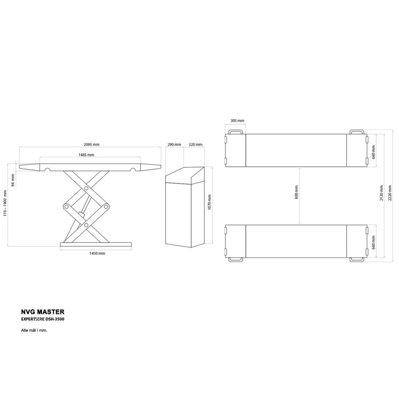 Autolift Sakselift til gulvmontering 3500 kg lftehjde 1900 mm