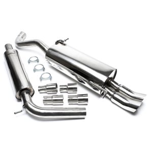 VW Polo 9N - Skoda Fabia I - (ikke til 1.2i-47kW, 1.4 TDI-59kW)<br>Rustfri Sports Udstdningsst. 2x76mm DTM