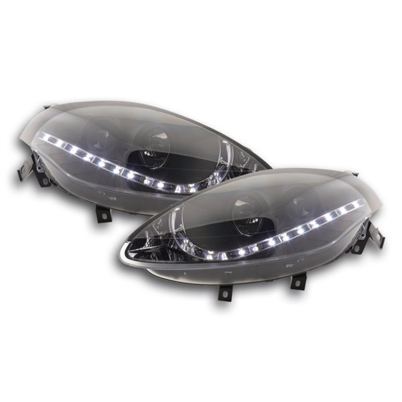 DEMO s�t FIAT BRAVO II. 04.2007 - 09.2009. Sort Dayline Forlygter med LED som positionslys