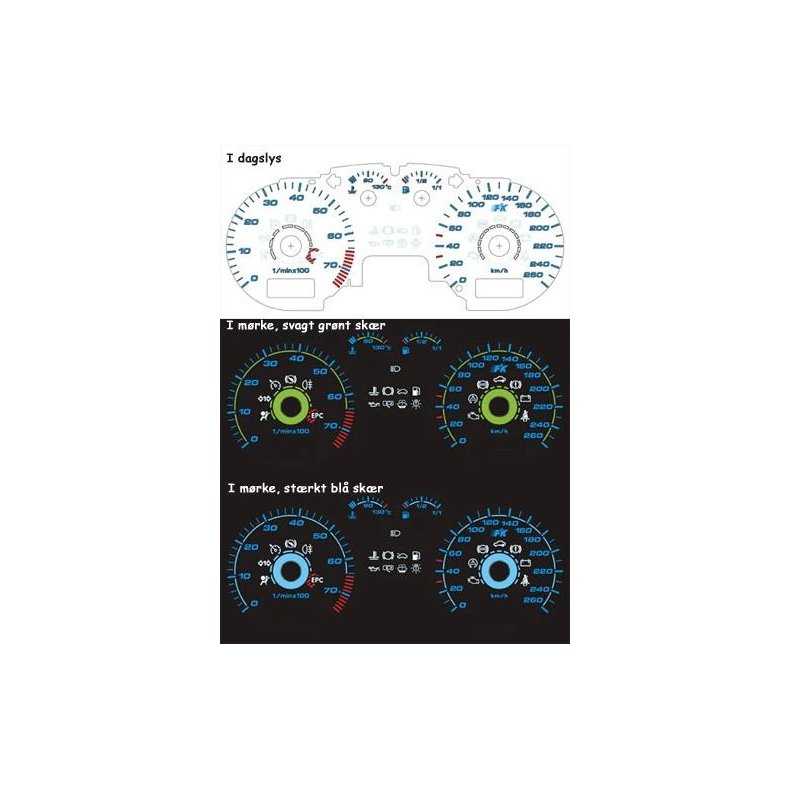 VW Golf IV+Bora. Hvid plasmaskiver 0-260km/t 7000 omdr 1997 - 2004