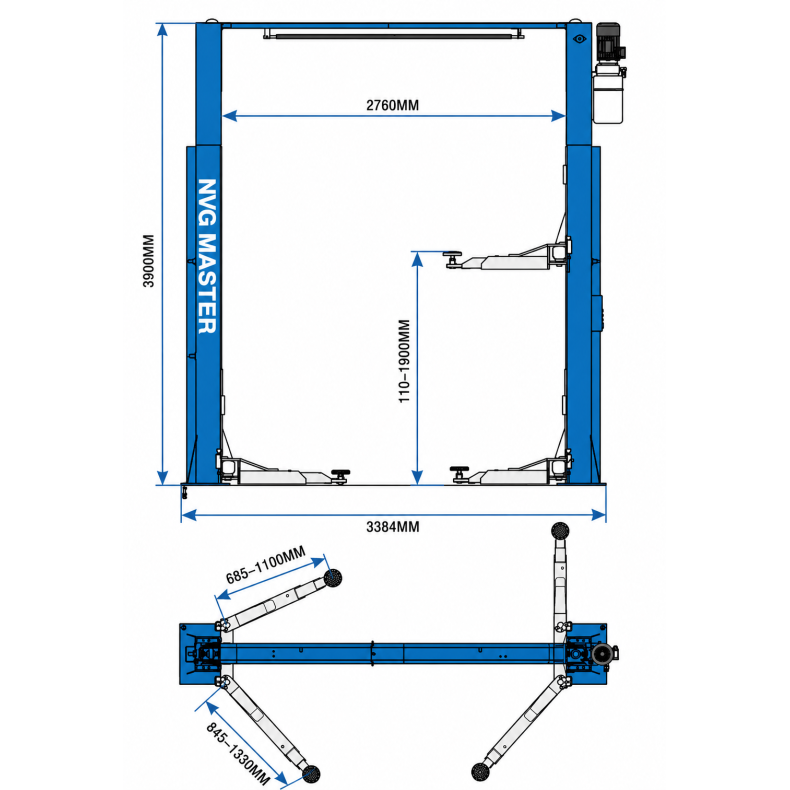 2 S�jlet autolift med topramme 4000 kg fuldautomatisk hydraulisk lift