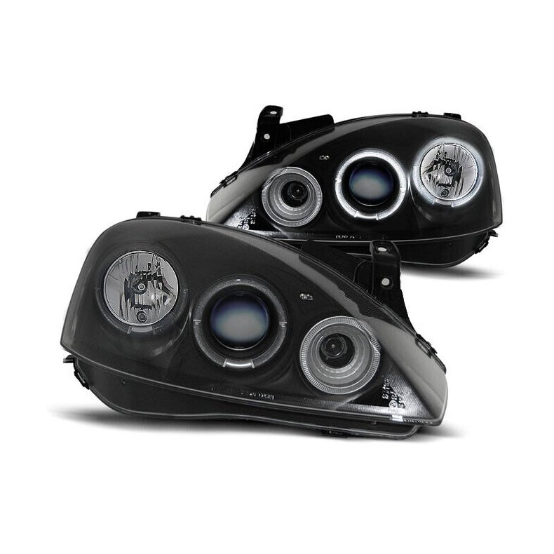 Corsa C. Angel eyes, XENON-Optik-Linse Sort forlygtest H1-H1 2001-09.2006
