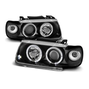 Polo 6N Angel eyes Helt gjuten med blinkers Svart str�lkastarsats H1+H1 10.1995-10.1999