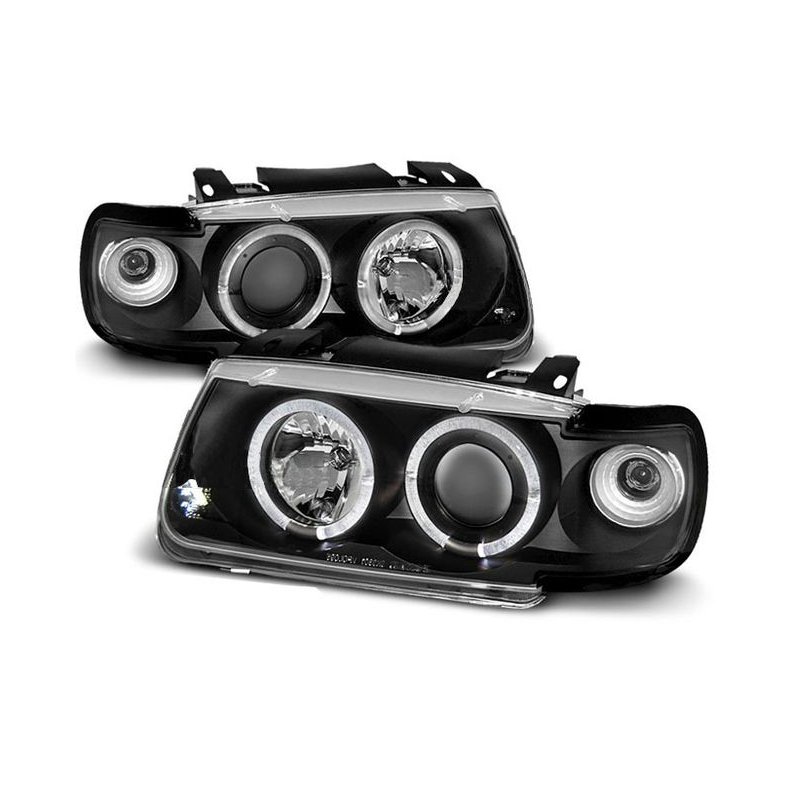 Polo 6N Angel eyes Helt gjuten med blinkers Svart str�lkastarsats H1+H1 10.1995-10.1999