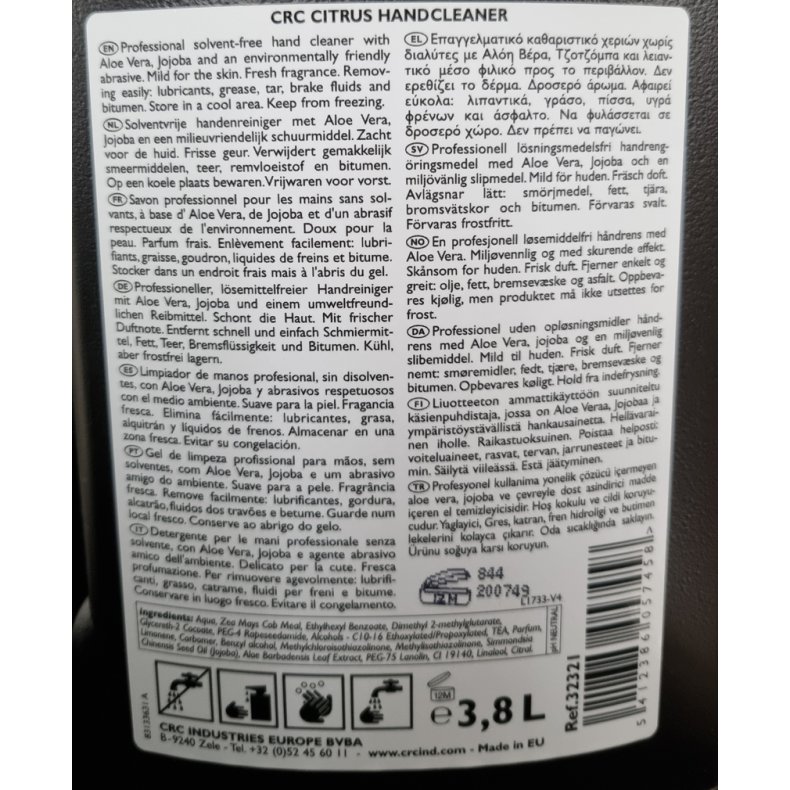 CRC Hndrens, Citrus Gul 3,8L med Pumpe