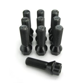 Hjulbolt sort M14 X 1.25 X 38 Keglehoved pakket af 10 stk