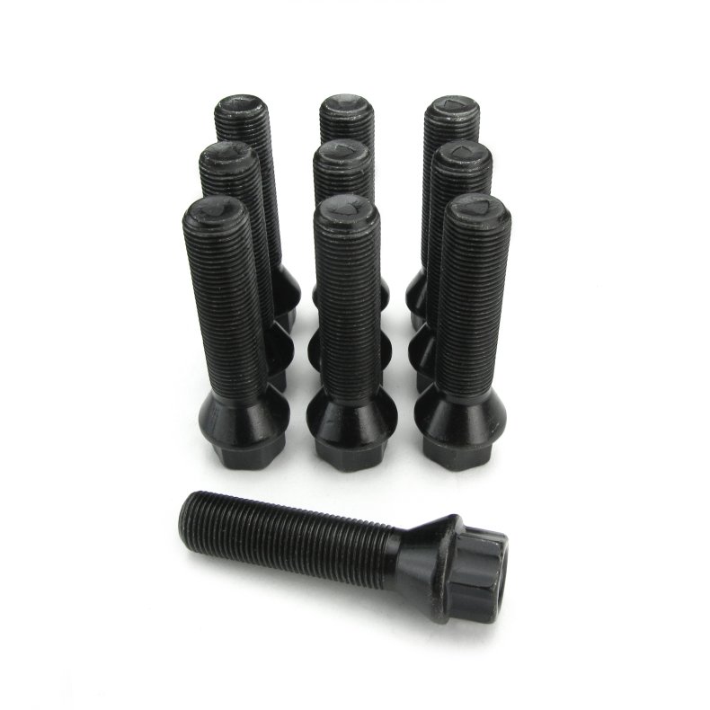 Hjulbolt sort M14 X 1.25 X 50 Keglehoved pakket af 10 stk