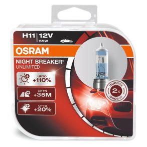 H11 - Osram Night Breaker UNLIMITED Autopre +110% 12V 55W 2 stk.