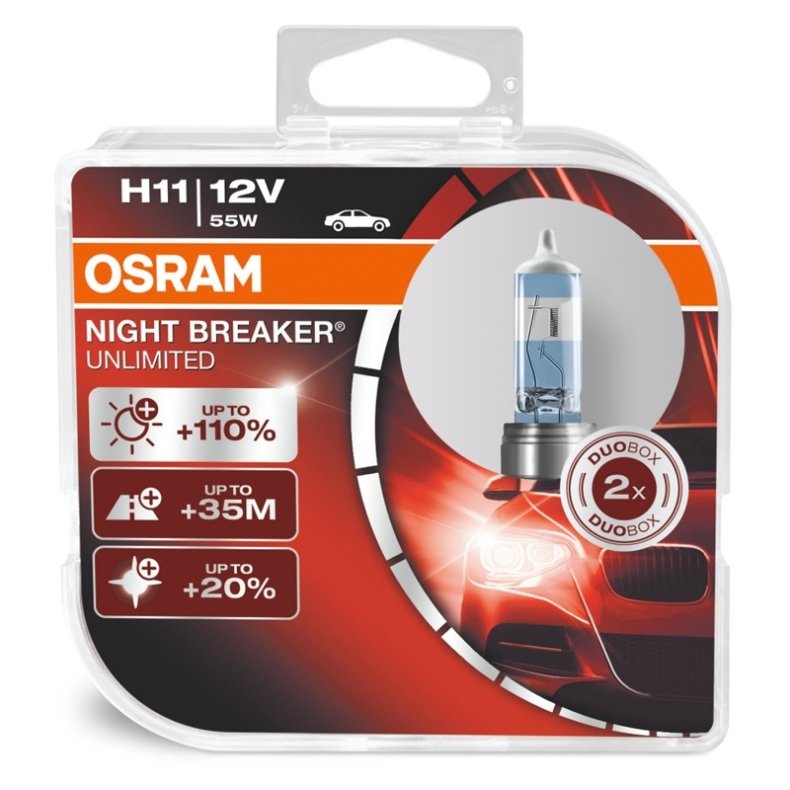 H11 - Osram Night Breaker UNLIMITED Autopre +110% 12V 55W 2 stk.