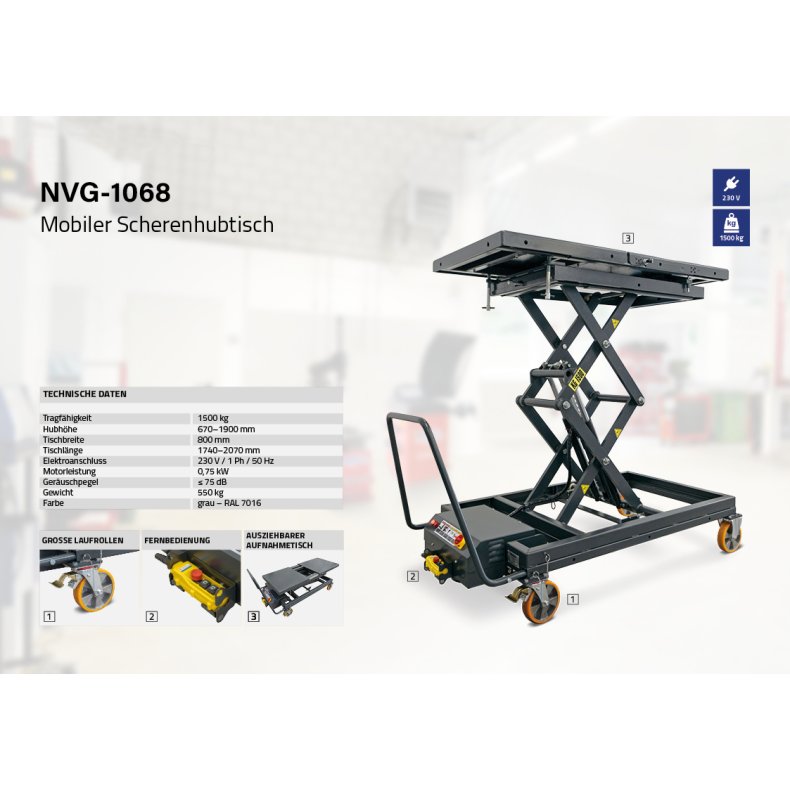 Batterilfter - Batteri lift 1500 kg Lftehjde 1900mm inkl. beslag st