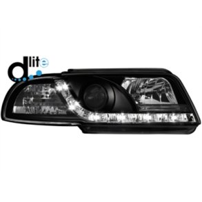 Audi A4. 1995-1998<br>Dlite Sort Forlygtest med blinklys og rigtig krelys H1-H1.